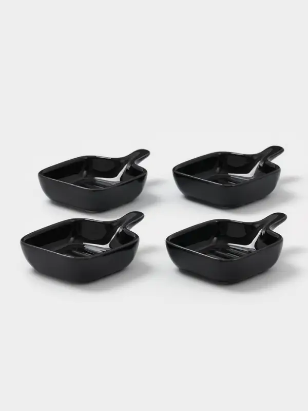 Набор соусников с ручкой Набор соусников с ручкой "Сковорода", 4 шт 10 х7 х 2,2 см, цвет черный