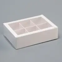 Коробка для 6 конфет, белая с прозрачной крышкой, 13.7&times;9.85&times;3.85 см