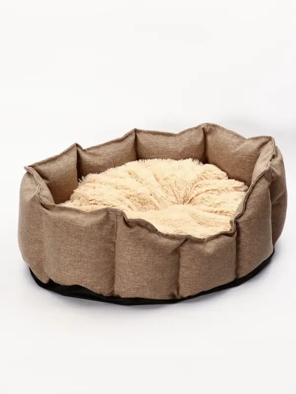 Лежанка для кошек и собак, рогожка, искусственный  мех, 65 х 50 х 20 см Лежанка для кошек и собак, рогожка, искусственный  мех, 65 х 50 х 20 см