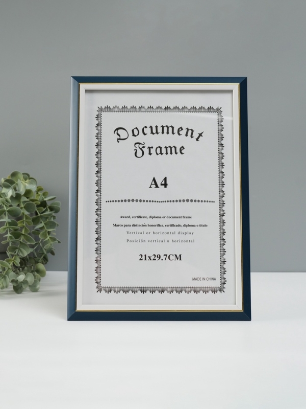 Фоторамка пластик формат А4 "Сине-белая" с золотой полосой 1,5х23,6х32,3 см