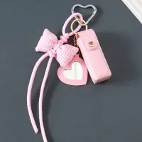 Брелок кожзам с карабином, с зеркалом "Для помады. Бант" розовый 23х3х3,5 см