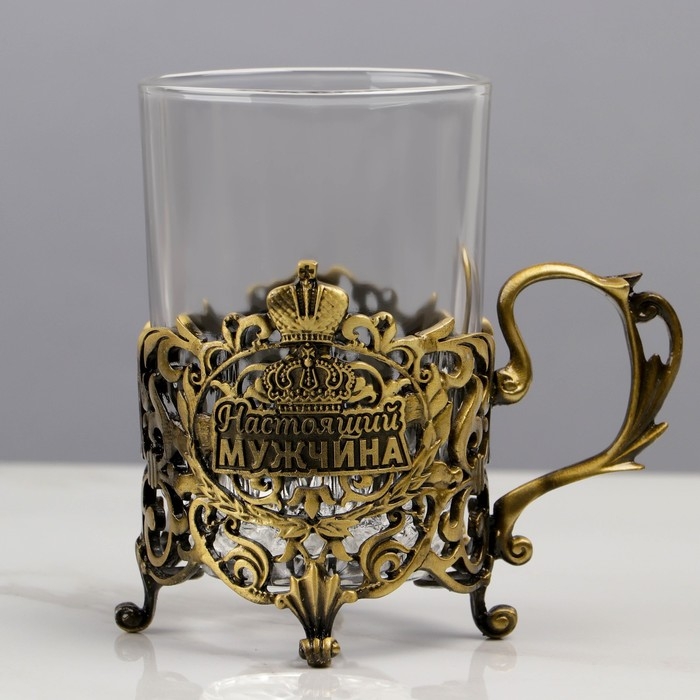 Подстаканник со стаканом  Подстаканник со стаканом "Настоящий мужчина",12,5 х 12,5 х 13 см