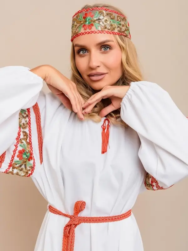 Карнавальный костюм  Карнавальный костюм "Купава" платье-рубашка взрослая (платье-рубашка, повязка на голову) размер 164/