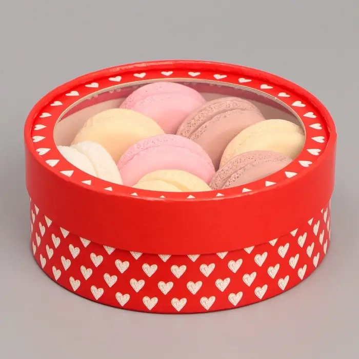 Коробка для макарун, кондитерская упаковка тубус с окном Love 16 х 16 х 5 см