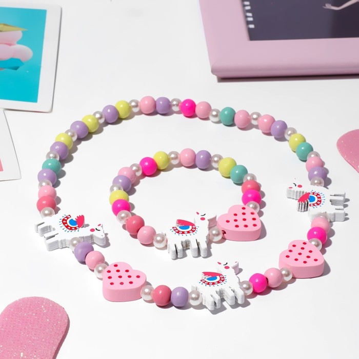 Набор детский «Выбражулька» 2 предмета: бусы, браслет, ламы, цветной Набор детский «Выбражулька» 2 предмета: бусы, браслет, ламы, цветной