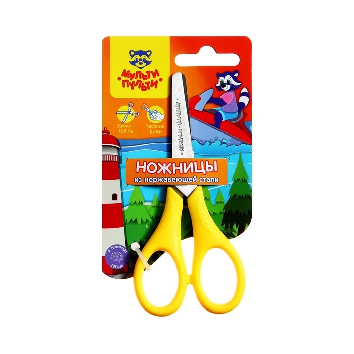 Ножницы 12,8 см детские Мульти-Пульти  Ножницы 12,8 см детские Мульти-Пульти "Приключения Енота", микс, европодвес