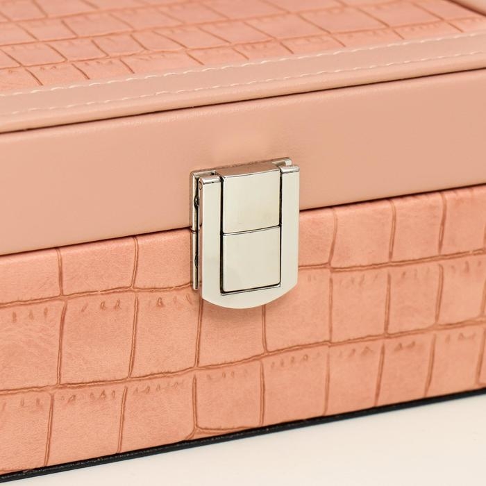 Шкатулка кожзам для украшений  Шкатулка кожзам для украшений "Розовый питон" комбинированная 7,5х14х20 см