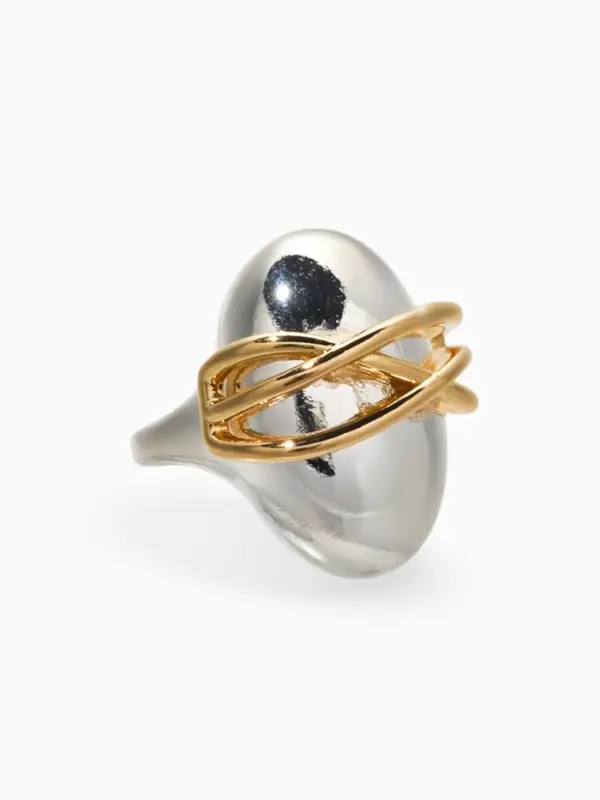 Кольцо медь "Сетка на овале", цвет серебряно-золотой, безразмерное