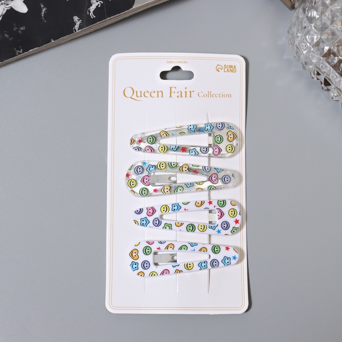 Невидимка для волос  Невидимка для волос "Глория" (набор 4 шт) улыбки, 5 см