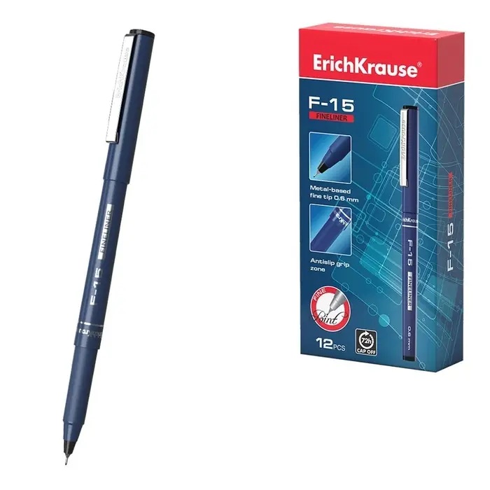 Ручка капиллярная ErichKrause F-15, чёрный стержень, узел 0.6 мм
