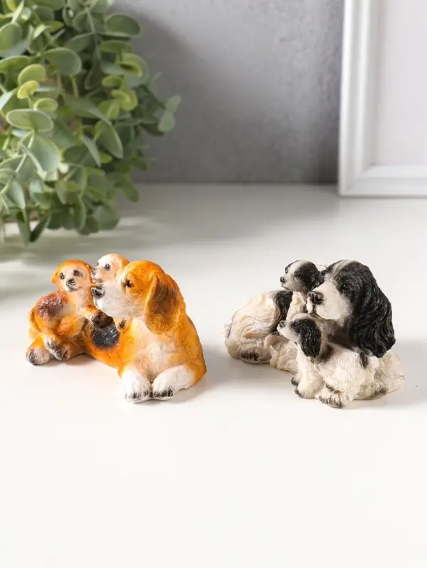 Сувенир полистоун "Собаки с щенками" набор 2 шт 5,5х9,5х5,5 см