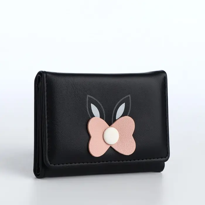 Кошелёк &laquo;Цветочек&raquo;, маленький, для девочки, на кнопке, чёрный