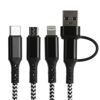 Кабель 5 в 1 MYBIT, microUSB/Type-C/Lightning - Type-C/USB, 3 А, 1.2 м, только зарядка, черный