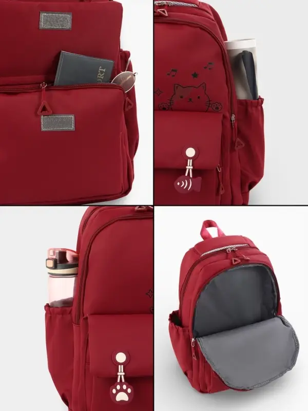 Рюкзак школьный &laquo;Котик&raquo;, 3 кармана, 2 отделения, 29&times;14&times;44 см, бордовый