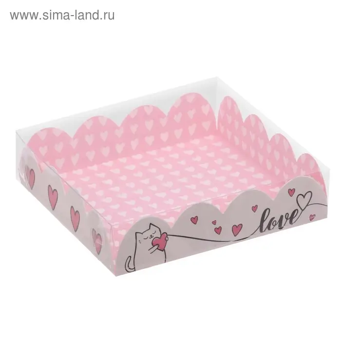 Коробка для печенья с прозрачной крышкой Love, 13&times;13&times;3 см