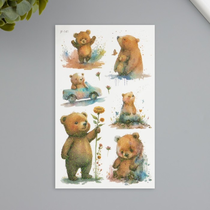 Татуировка на тело фосфорные с блёстками Татуировка на тело фосфорные с блёстками "Медвежонок" 7,5х12 см