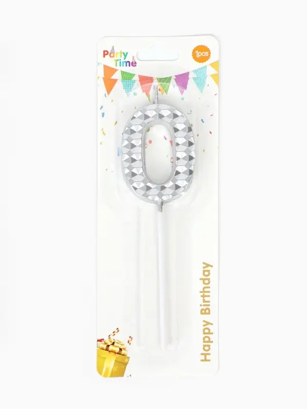 Свеча для торта &laquo;Элемент&raquo;, цифра "0" серебро