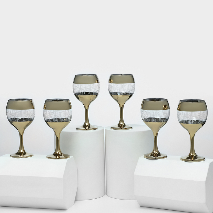 Набор бокалов «Геометрия», 290 мл, с гравировкой и напылением, 6 шт, цвет напыления золотой Набор бокалов «Геометрия», 290 мл, с гравировкой и напылением, 6 шт, цвет напыления золотой