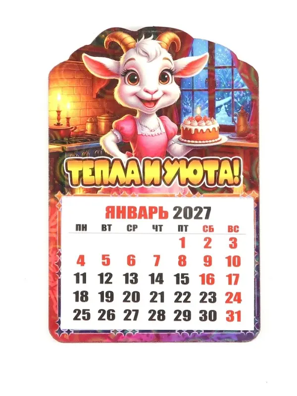 Магнит новогодний календарь отрывной 2027 &laquo;Тепла и уюта!&raquo; 6.5&times;10 см