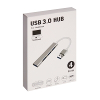 USB-разветвитель (HUB), 4 порта, кабель 10 см, серебристый