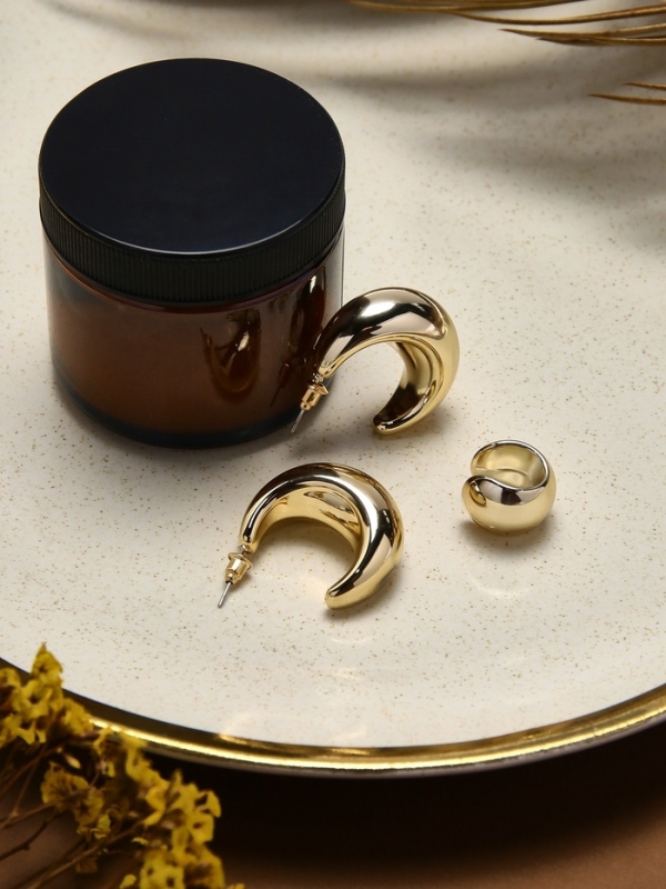 Набор серьги и каффы 3 шт «Капли» объёмные, цвет золото