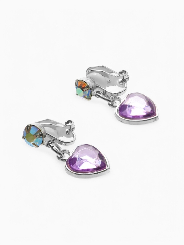 Серьги-клипсы детские  Серьги-клипсы детские "Выбражулька" сердце кристалл, цвет сиренево-радужный