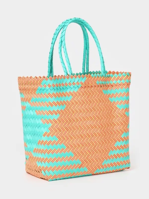 Сумка плетёная, 30&times;15&times;35 см, пластик, бирюзово-жёлтая