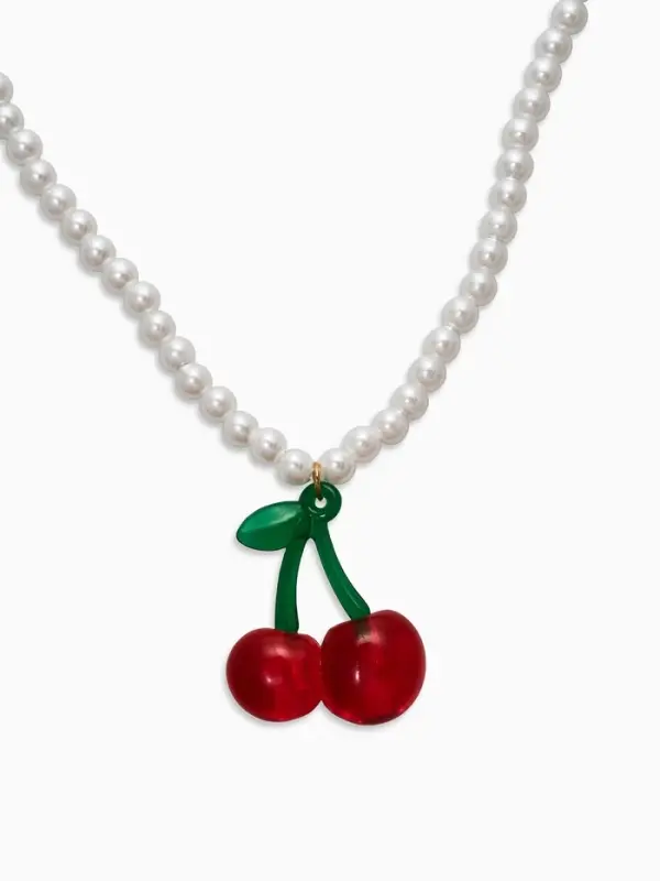 Кулон на жемчужной нитке &laquo;Вишня&raquo;, цветной