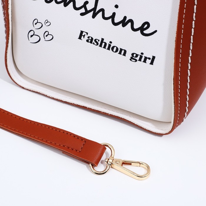 Сумка женская тоут на молнии, цвет белый/коричневый