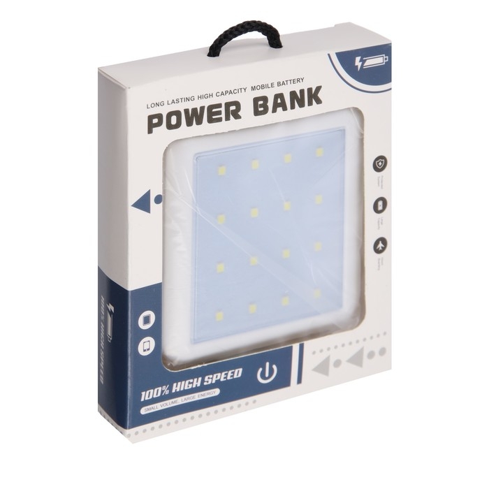 Внешний аккумулятор 484, 10000 мАч, кабели Type-C/Lightning/MicroUSB, фонарь, белый