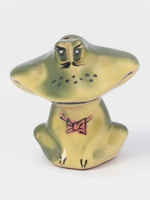 Набор для специй Кунгурская керамика &laquo;Лягушки&raquo;, 2 предмета на подставке: солонка, перечница, зелёная