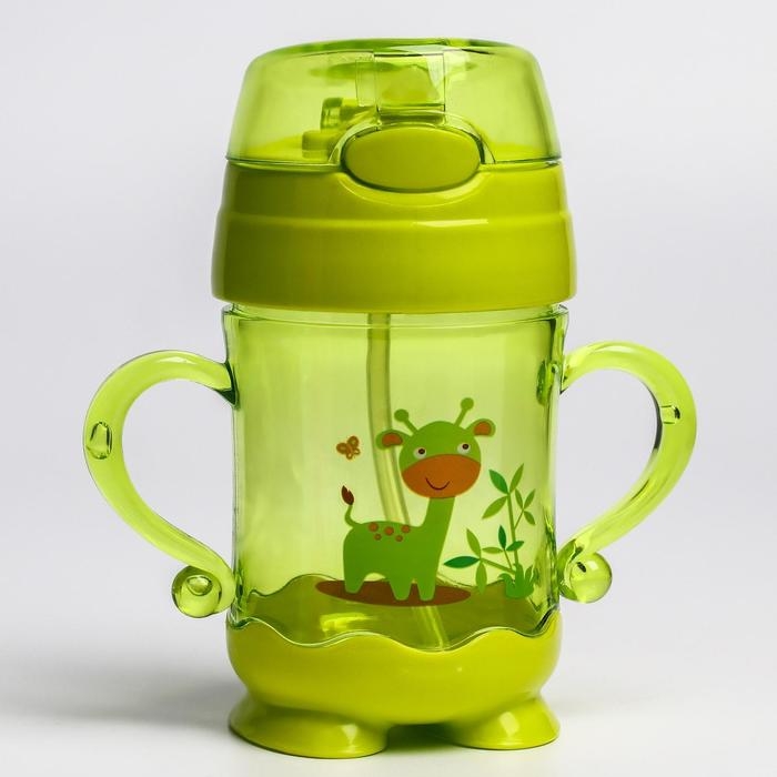 Поильник детский с силиконовой трубочкой, 220 мл., с ручками, цвета МИКС Поильник детский с силиконовой трубочкой, 220 мл., с ручками, цвета МИКС