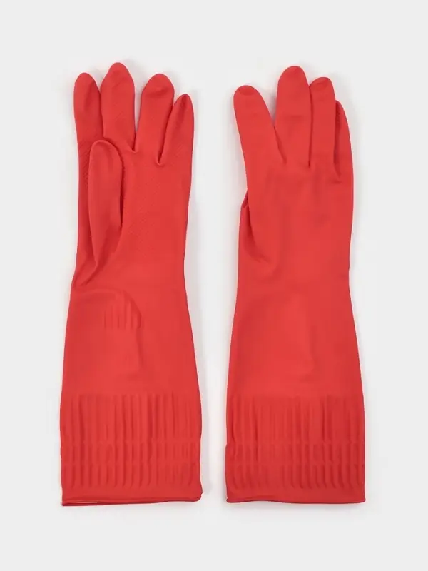 Перчатки хозяйственные Доляна, размер M, 38 см, длинные манжеты, латексные, красные