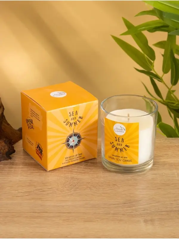 Свеча с кристаллом внутри Sea and Summer Vacation at Sea, 120 г, соевый воск, морской