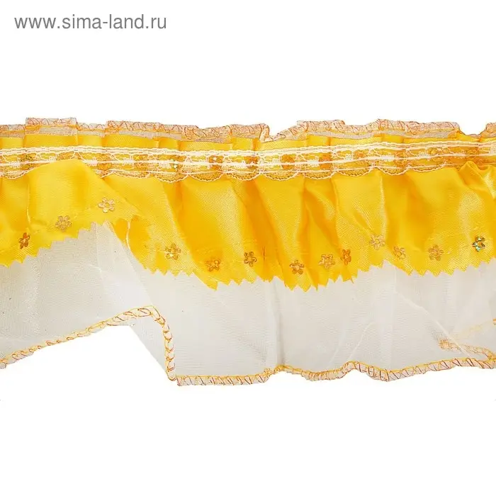 Тесьма, атлас жёлтый на белом капроне, 9 см, в рулоне 10 м Тесьма, атлас жёлтый на белом капроне, 9 см, в рулоне 10 м