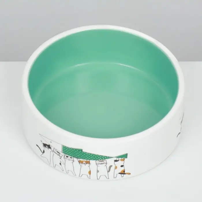 Миска керамическая "Любовь и коты" 300 мл  12,5 x 4,5 cм, мятная