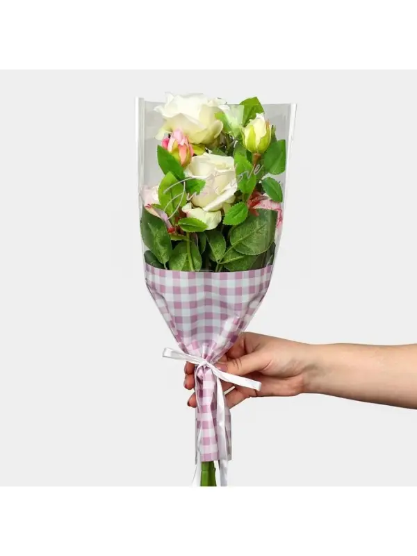 Пакет для цветов Just love, лавандовая клетка, 29.5&times;10&times;45 см