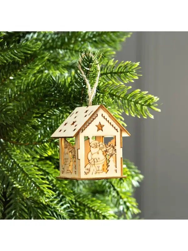 Ёлочная игрушка &laquo;Домик с Дедом Морозом и ёлкой&raquo;, 7.5&times;6.5&times;6 см, от батареек, свечение тёплое белое