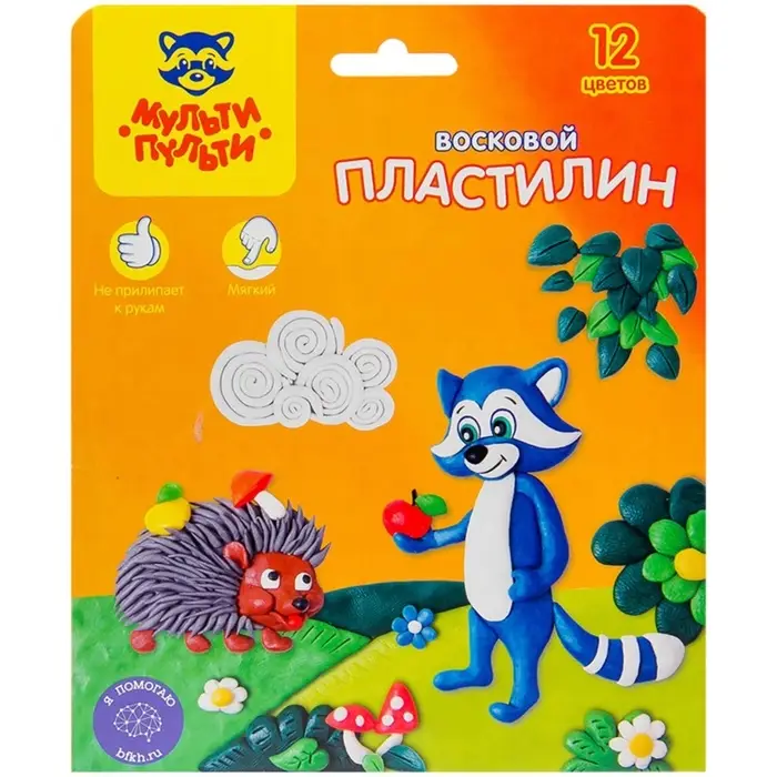 Пластилин мягкий (восковой) &laquo;Мульти-Пульти. Енот в лесу&raquo;, 12 цветов, 180 г, со стеком