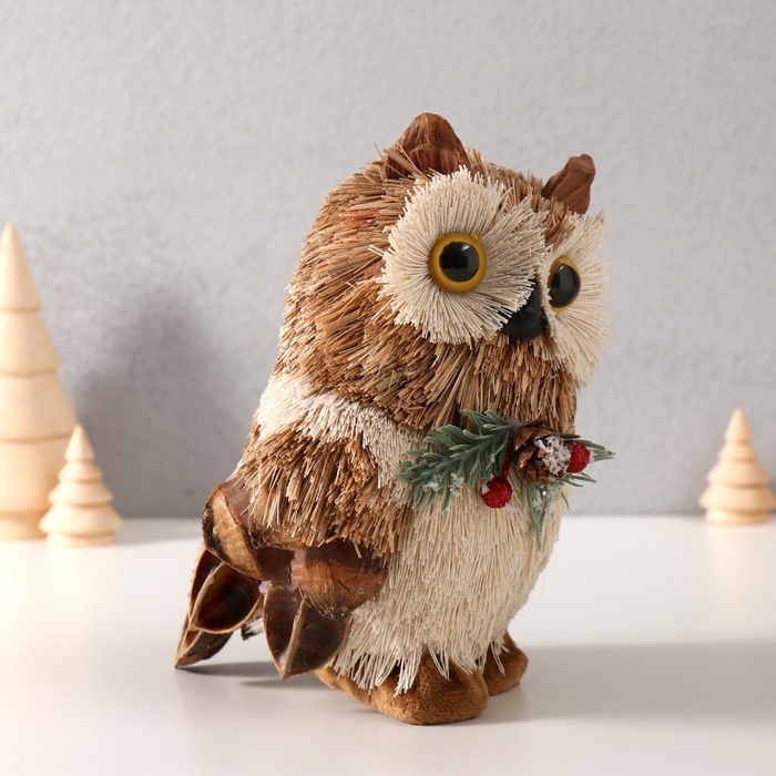Декор Декор "Совушка с шишкой и еловой веточкой на грудке" 17,5х11,5х12 см