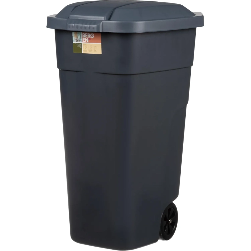 Контейнер-бак мусорный пластик серый, на колесах 110л_PT9957СЕР-1РS