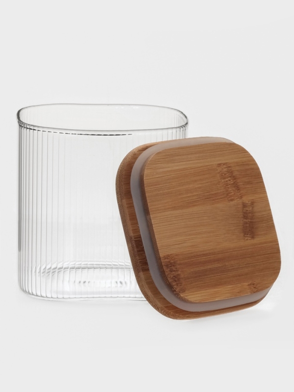 Банка для сыпучих продуктов с бамбуковой крышкой "Эко. Квадрат" 800 мл, 10х10 см