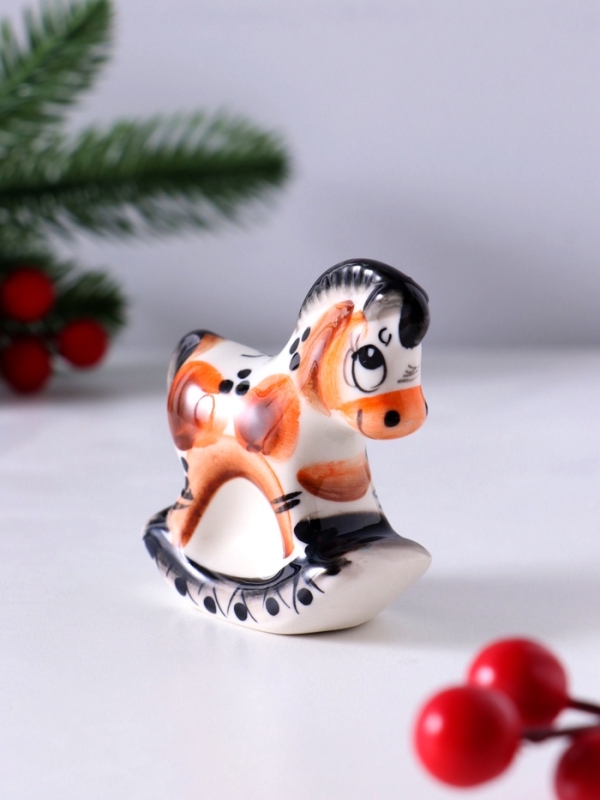 Сувенир Конь-качалка, 7х7х2,5см, гжель, цвет Сувенир Конь-качалка, 7х7х2,5см, гжель, цвет