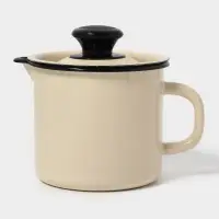 Кружка эмалированная, 1 л, с крышкой и носиком, без декора, слоновая кость