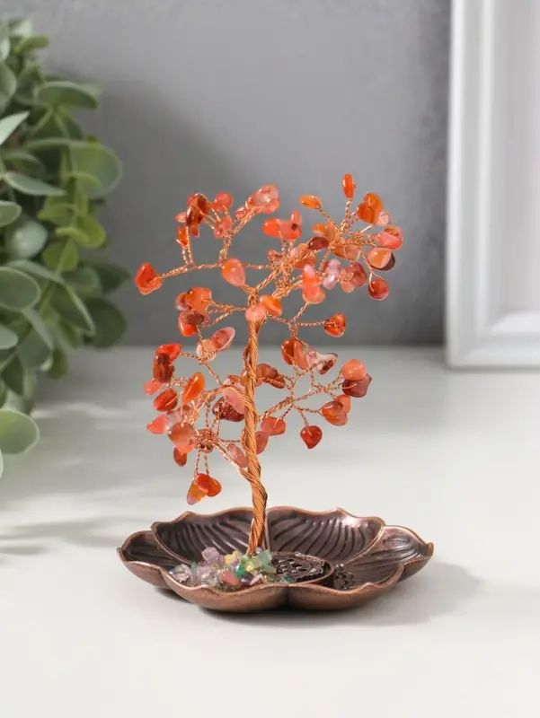 Подставка под благовония "Дерево на цветке" рыжий 72 камня 9х9х13,5 см