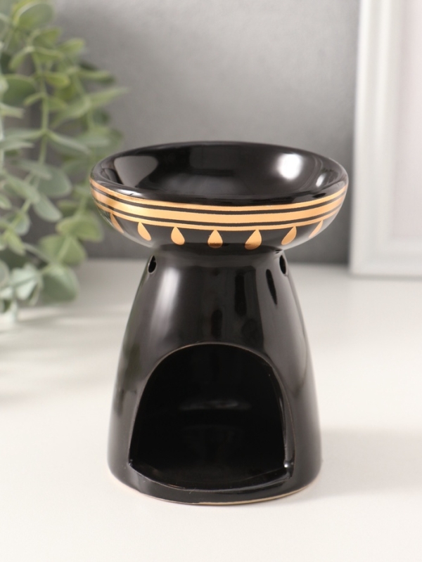 Аромалампа керамика "Будда и лотос" чёрная с золотом 9,3х9,3х11,8 см