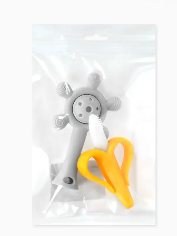 Набор силиконовых прорезывателей для зубов «Банан, погремушка», 2 шт., Крошка Я