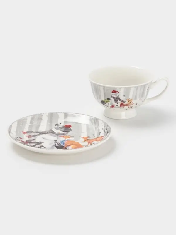 Чайная пара новогодняя «Снежные забавы», 2 предмета: чашка 180 мл, блюдце d=15 см, керамика, подарочная упаковка, белая Чайная пара новогодняя «Снежные забавы», 2 предмета: чашка 180 мл, блюдце d=15 см, керамика, подарочная упаковка, белая