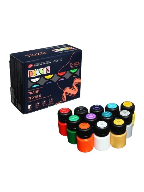 Краска по ткани, набор 12 цветов &times; 20 мл, ЗХК Decola, акриловая на водной основе, (4141216)