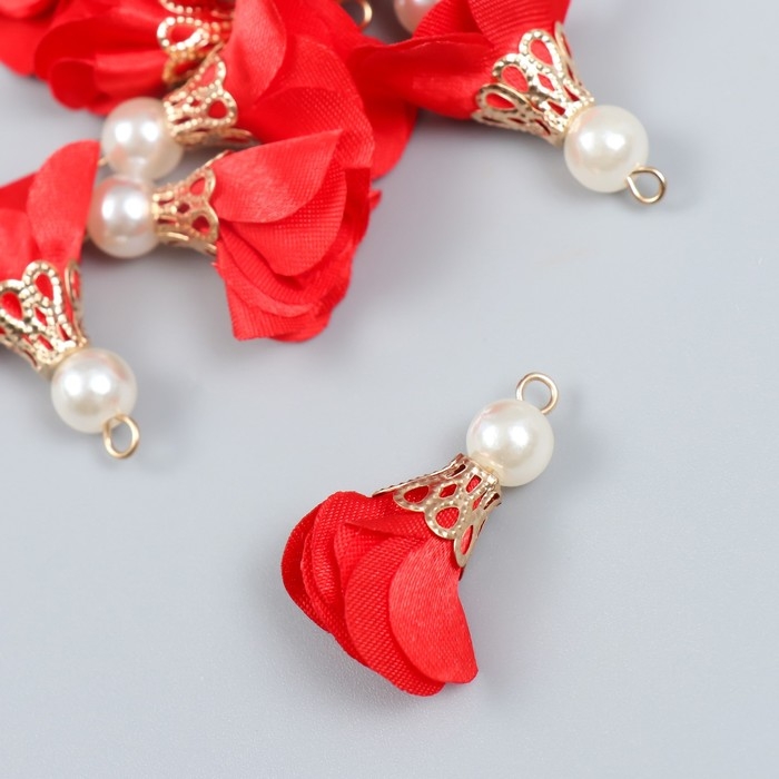 Декор для творчества текстиль Декор для творчества текстиль "Цветок с жемчужиной. Красный" набор 10 шт 2,5 см